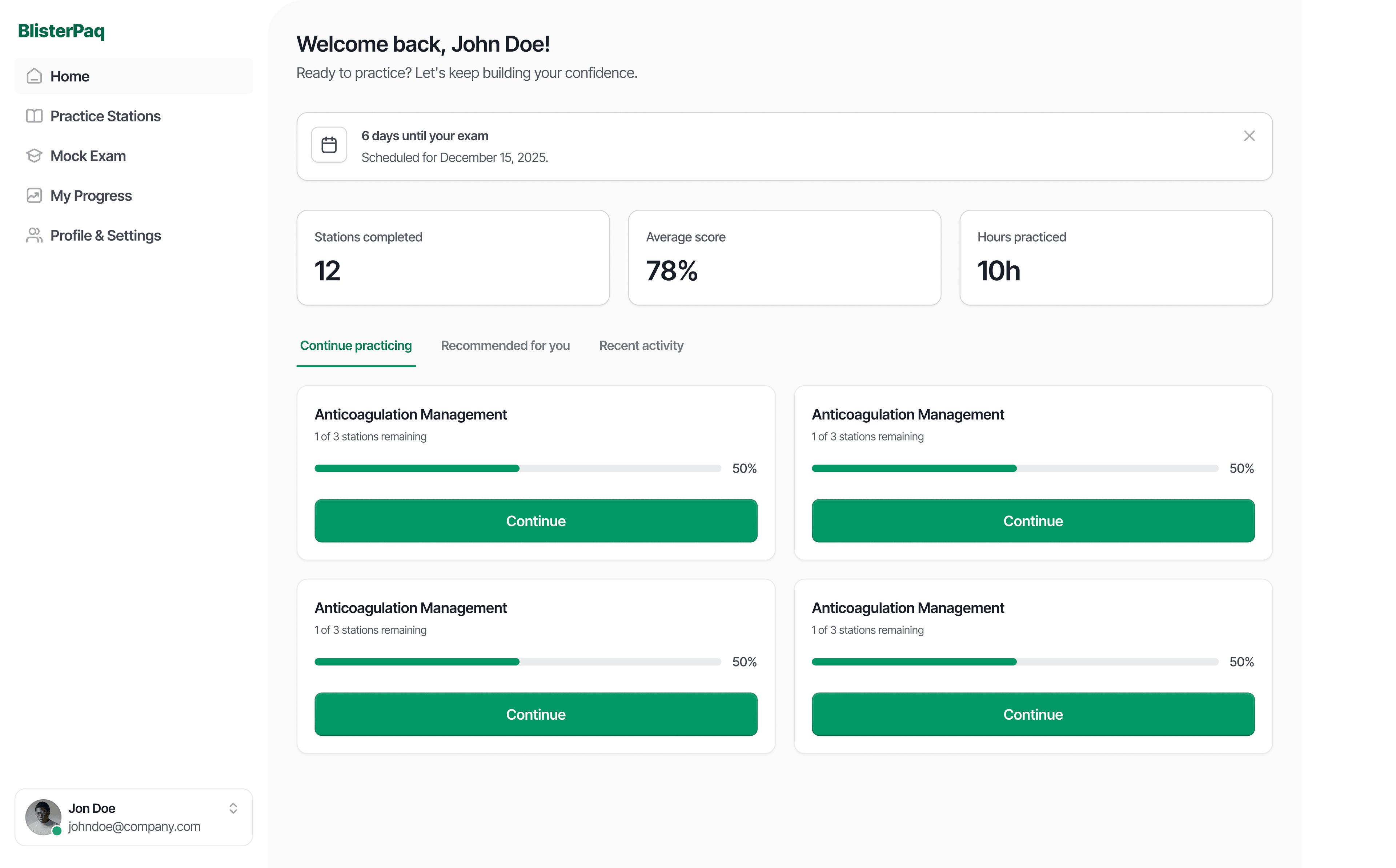 BlisterPaq dashboard interface